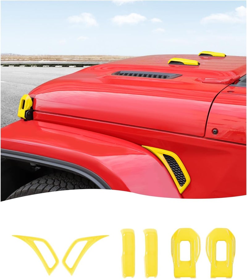 Hoolcar Hood Hinge & Hood Latch & Side Fender Air Vent Cover Kit for 2018-2026 Jeep Wrangler JL JLU & Gladiator JT ABS Exterior Accessories Cover Trim, 6PCS Yellow - Image 1