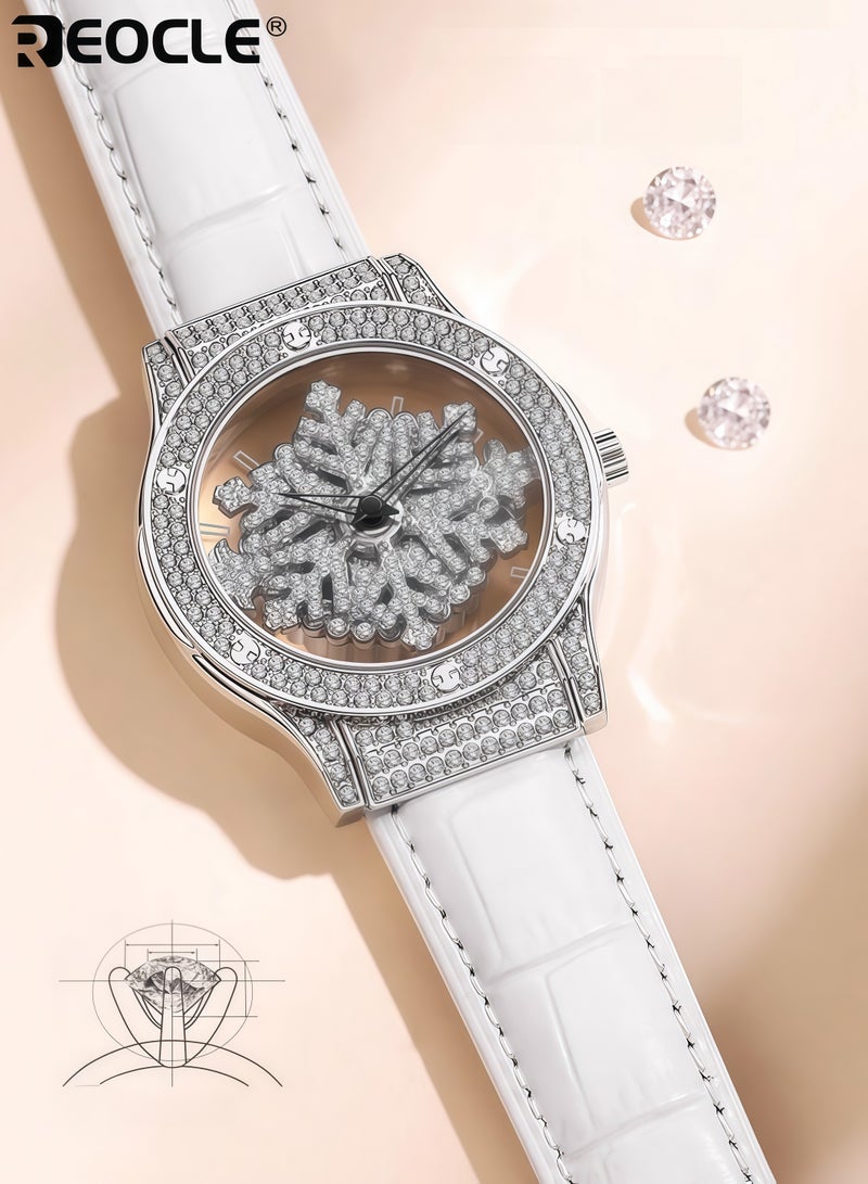 ريوكل ساعة يد للنساء بتصميم دائري على شكل ثلج مع تصميم فارغ ورقاقات زين بأحجار الراين لساعات يومية ورسمية للنساء - Image 4