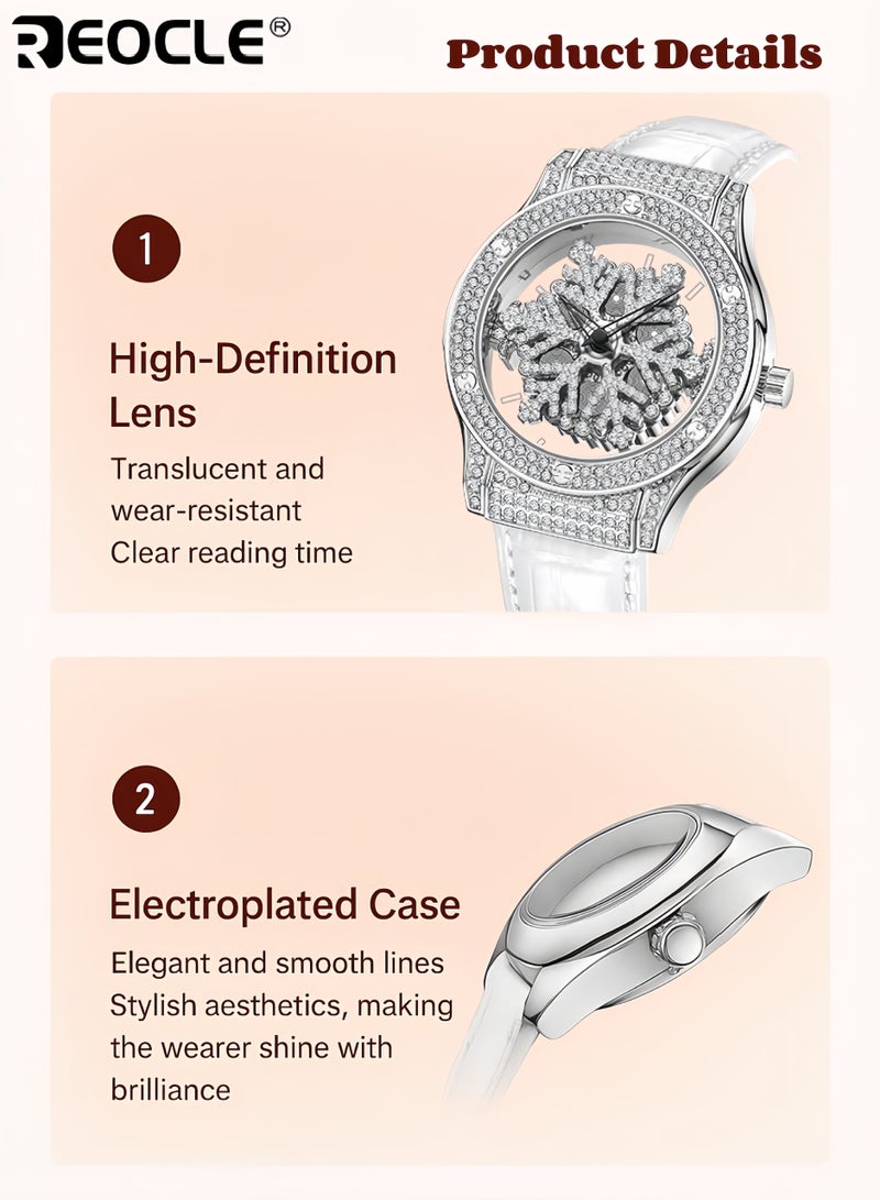 ريوكل ساعة يد للنساء بتصميم دائري على شكل ثلج مع تصميم فارغ ورقاقات زين بأحجار الراين لساعات يومية ورسمية للنساء - Image 5