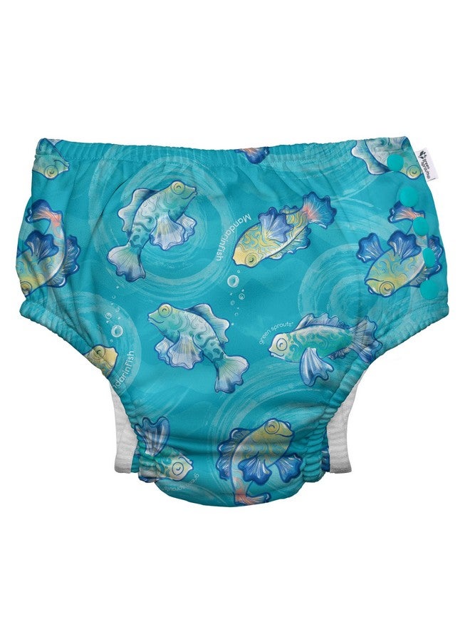 green sprouts i play. by green sprouts Reusable, Eco Snap Swim Diaper with Gussets, UPF 50, 6 mo, Aqua Mandarin Fish - Biodiversity, Patented Design, STANDARD 100 by OEKO-TEX Certified