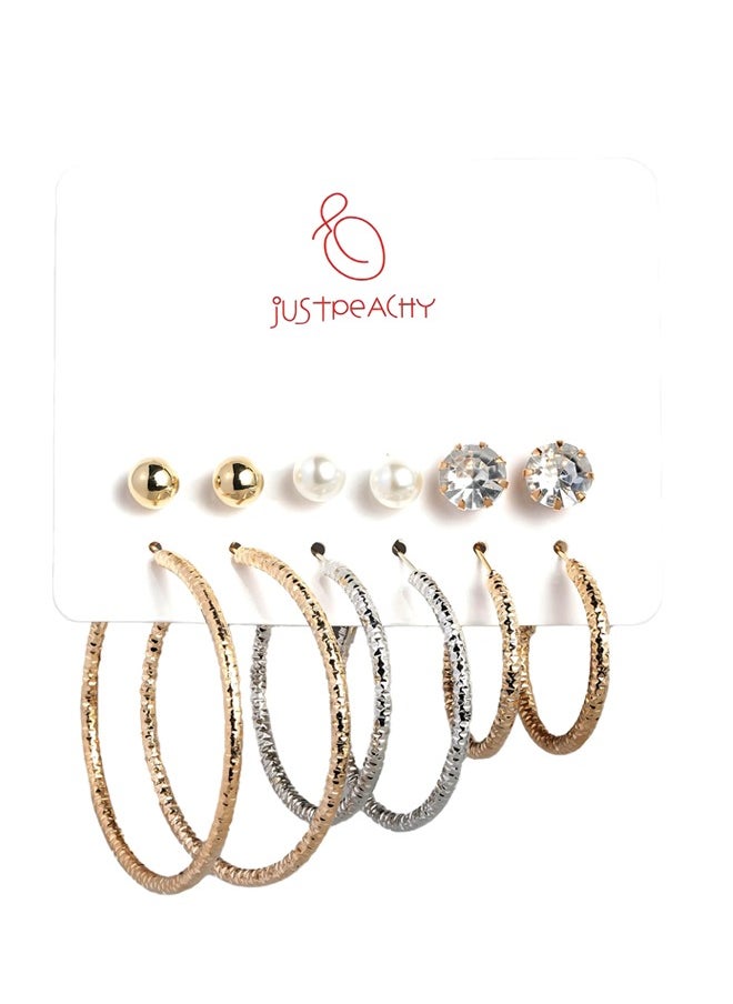 Just Peachy Just Peachy Gold Plated Earrings for Women & Girls, Ear Bali for Ladies, Latest Design, 2 Gold-Plated Spherical Shaped Studs In Gold & White Beads Earrings for Birthdays Gifts, Anniversary, Pack of 6  - Image 1