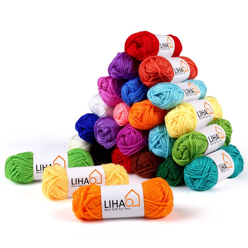 LIHAO 24 Acrylic Yarn Skeins for Knitting Mini Yarn Assorted Colors for Crochet Crafts DIY Gift â€” 100% Acrylic, 15g - Image 1