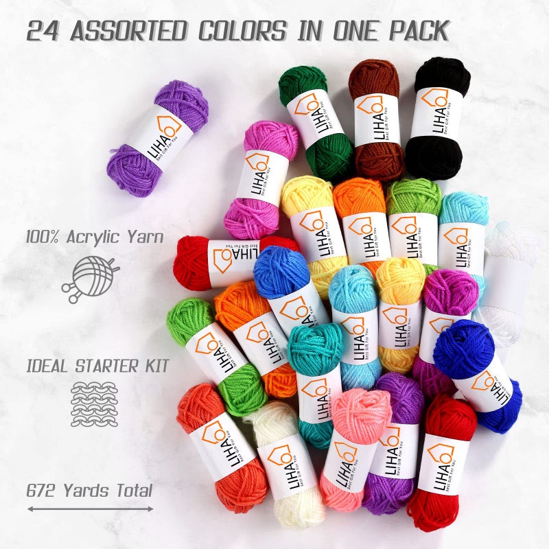 LIHAO 24 Acrylic Yarn Skeins for Knitting Mini Yarn Assorted Colors for Crochet Crafts DIY Gift â€” 100% Acrylic, 15g - Image 3