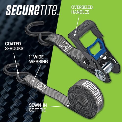 Secure Tite 4Pack Ratchet Straps 1 x 12 Vinyl Coated SHooks 500 lbs WLL 1500 lbs BS - Image 3