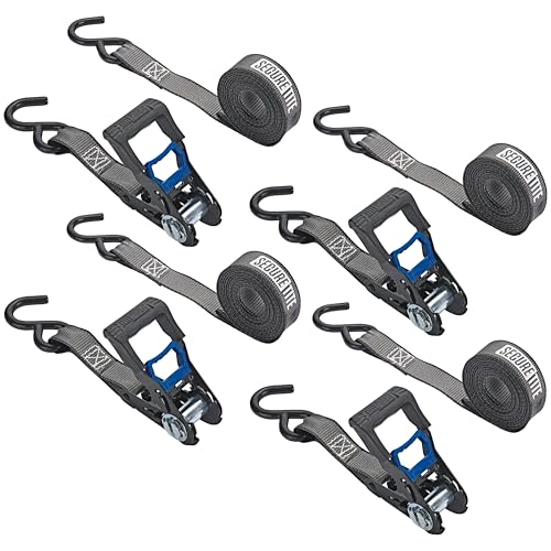 Secure Tite 4Pack Ratchet Straps 1 x 12 Vinyl Coated SHooks 500 lbs WLL 1500 lbs BS - Image 1
