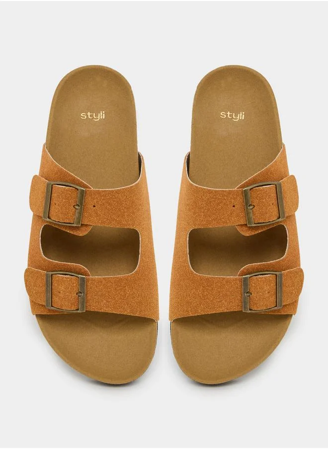 Styli Suede Look Soft Footbed Sandals