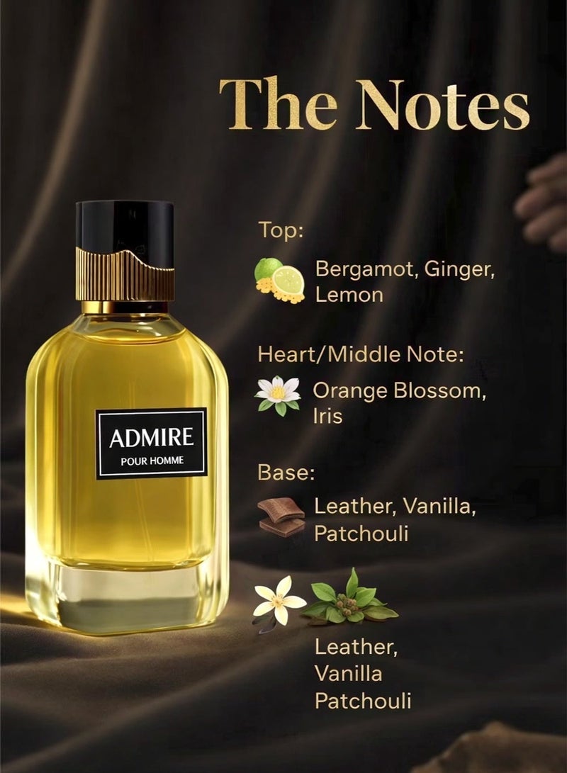 Divina Admire EDP 100ml Men Perfume – Long Lasting Leather Vanilla Woody Fragrance, Strong Masculine Scent for Office & Special Occasions - Image 2