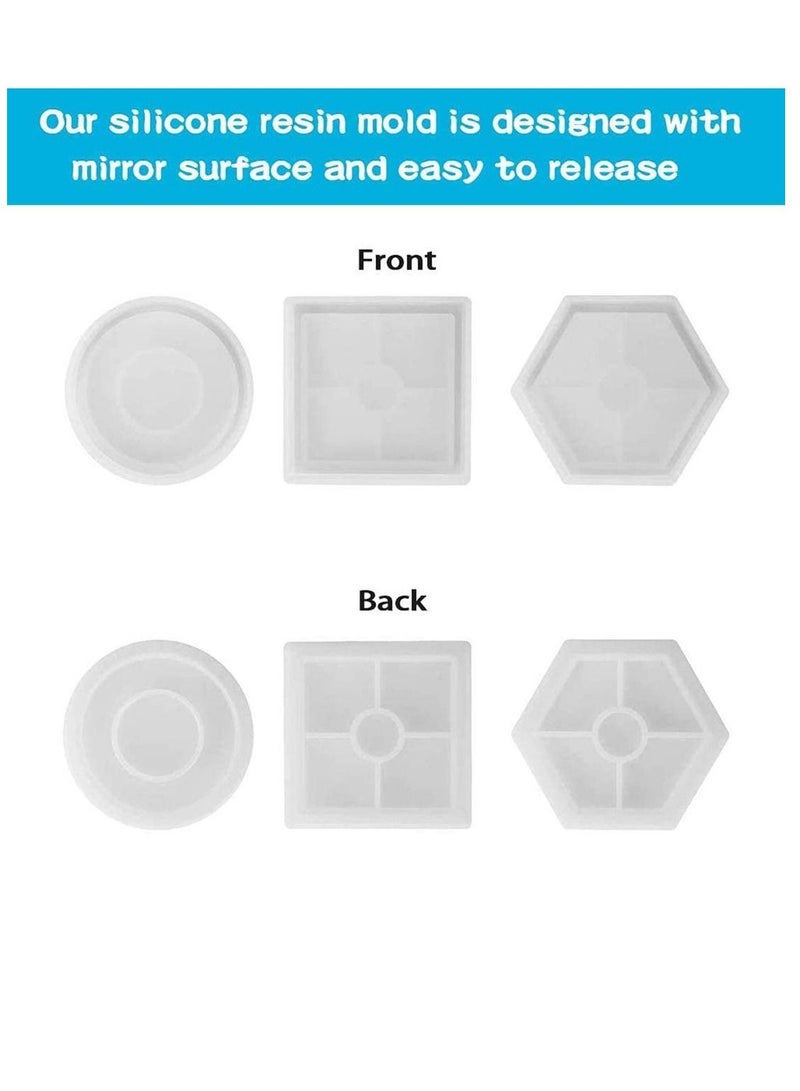 Excefore 5 Pack Coaster Resin Moulds Transparent Silicone Mould Include Hexagon Square Round Shape Mould Silicone Coaster Moulds Epoxy Resin Mould Kit for Casting, Coaster Making DIY Craft - Image 3