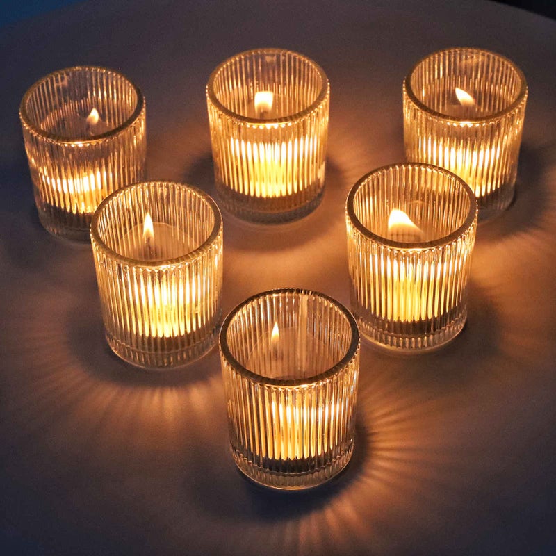VOHO 24pcs Clear Candle Holder Wedding Centerpieces for Tables Votive Candle Holders for Votive Tea Lights Candles Clear Glass Tealight Candle Holder for Halloween