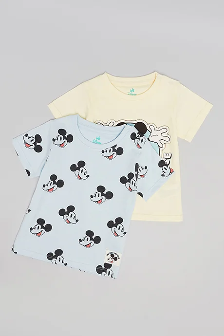 R&b 2 Pack Mickey Mouse Print T-Shirts with Short Sleeves
