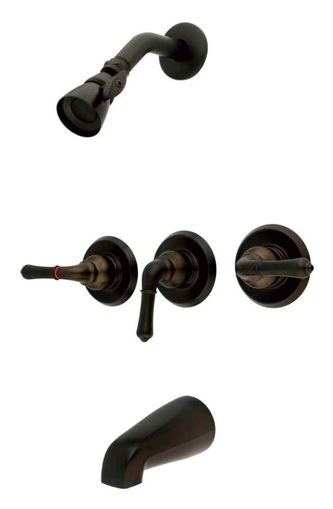 Kingston Brass KB235 Magellan Tub and Shower Faucet with 3-Magellan Handle, Oil Rubbed Bronze,5-Inch Spout Reach , Oil-Rubbed Bronze - Image 4