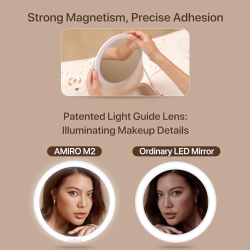 AMIRO حقيبة مكياج سفر AMIRO M2 Cude مع مرآة LED بألوان 3 ومستويات سطوع 5، منظم مكياج محمول، وردي - Image 3
