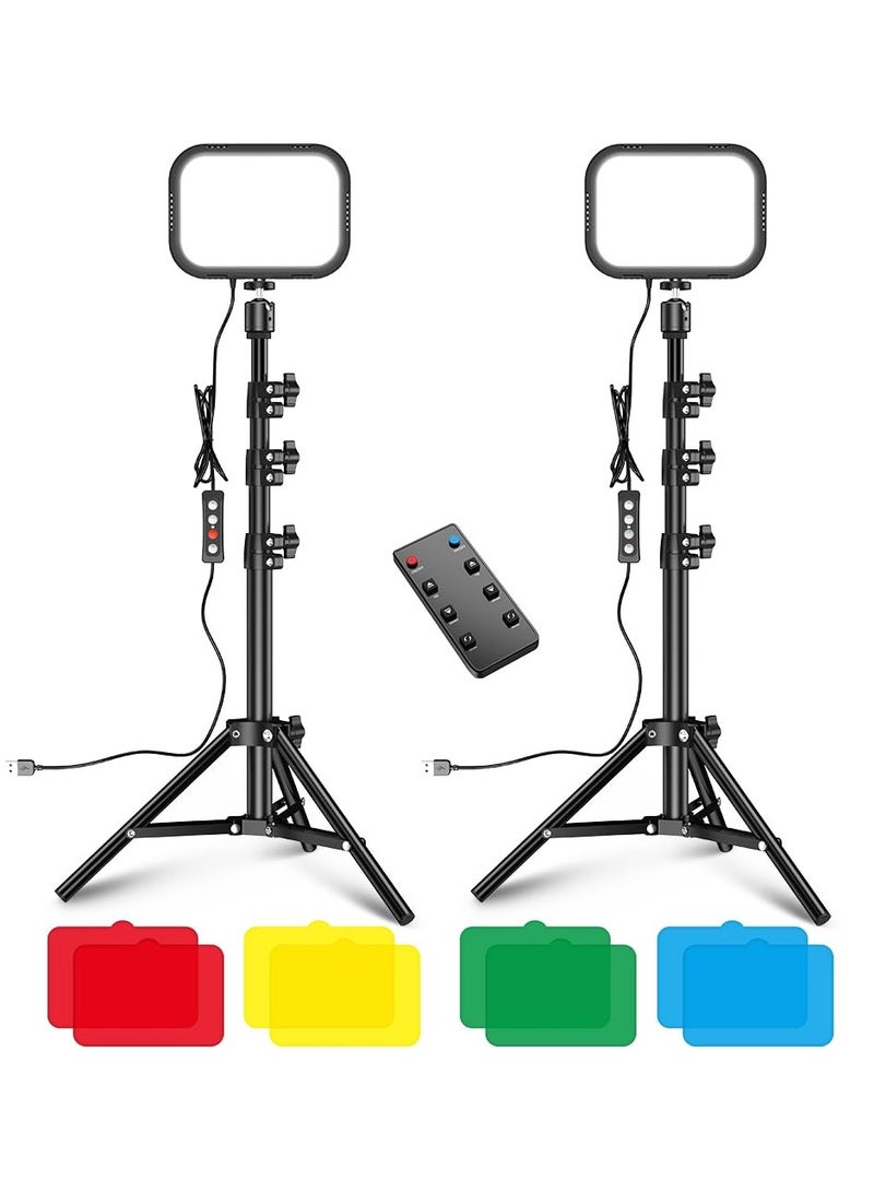 شو وو مجموعة إضاءة فيديو USB LED لإضاءة التصوير الفوتوغرافي ومؤتمرات الفيديو، سطوع 3300-5600 كلفن، 10 مستويات، مع حامل إضاءة معدني، رأس كروي مرن، جهاز تحكم عن بعد، فلاتر ألوان، عبوة من قطعتين - Image 1