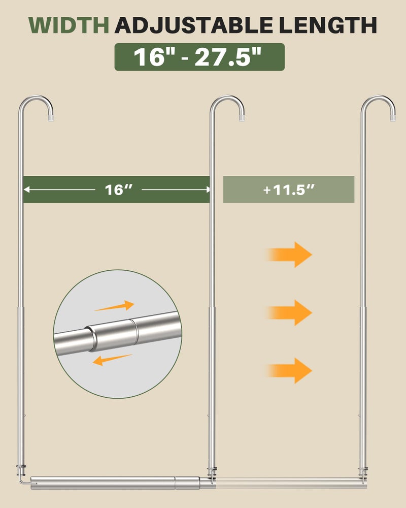 Tiemlet Hanging Closet Rod, Adjustable Height & Width Closet Rods for Hanging Clothes-Closet Extender Hanging Rod Space-Maximizing Design Suitable for Hanging and Drying Clothes, Silver - Image 4