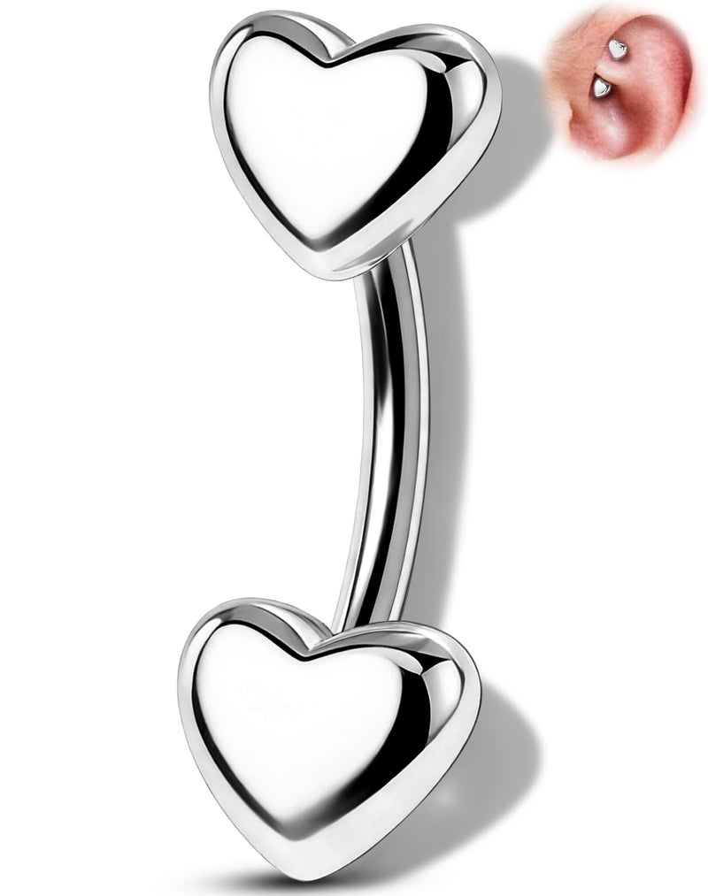 Melighting 16G Double Heart Eyebrow Piercing Jewelry 316L Surgical Steel Double-Ended Rook Earring for Women 1.2 mm Daily Helix Lobe Jewellery 6 mm - Image 1