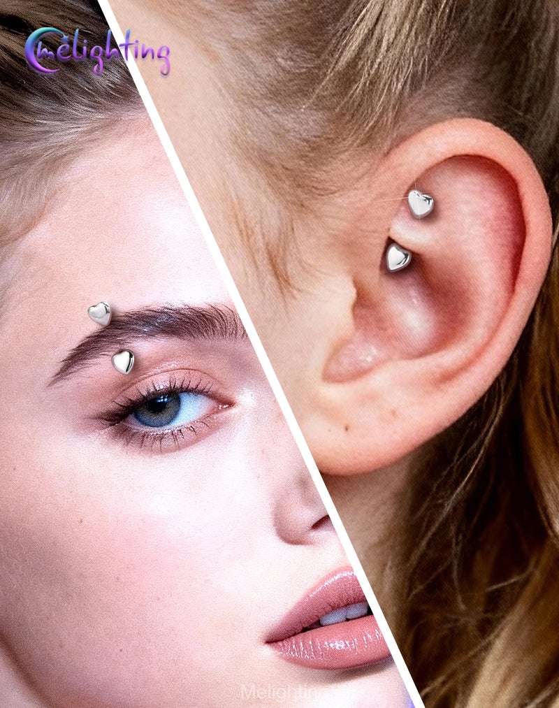 Melighting 16G Double Heart Eyebrow Piercing Jewelry 316L Surgical Steel Double-Ended Rook Earring for Women 1.2 mm Daily Helix Lobe Jewellery 6 mm - Image 3