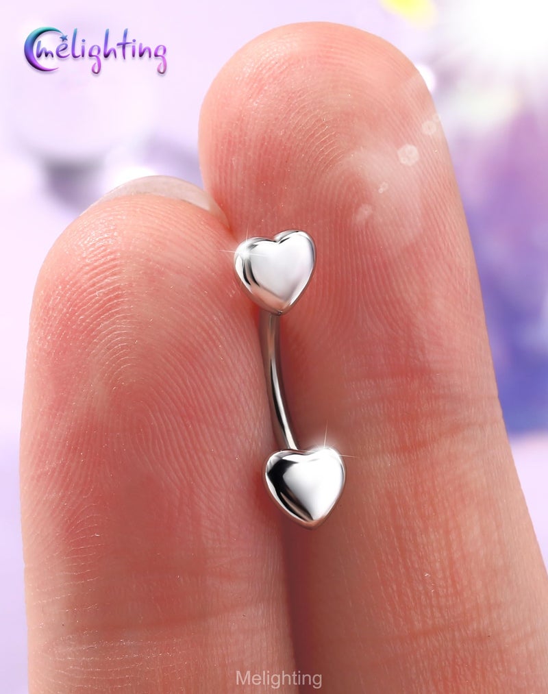 Melighting 16G Double Heart Eyebrow Piercing Jewelry 316L Surgical Steel Double-Ended Rook Earring for Women 1.2 mm Daily Helix Lobe Jewellery 6 mm - Image 2