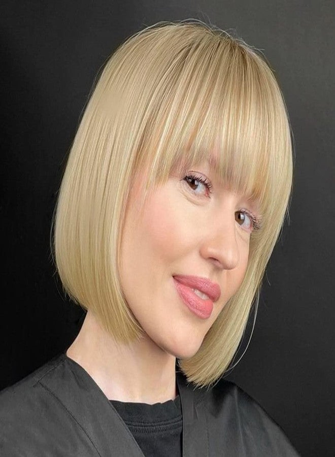 BECUS Blonde Bob Wig for Women, Short Blonde Wigs with Bangs, Realistic Synthetic Hair Straight Wigs for Daily Wear, Cosplay, Party, Costume Halloween - Image 1