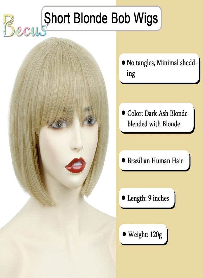 BECUS Blonde Bob Wig for Women, Short Blonde Wigs with Bangs, Realistic Synthetic Hair Straight Wigs for Daily Wear, Cosplay, Party, Costume Halloween - Image 2