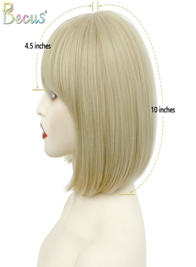 BECUS Blonde Bob Wig for Women, Short Blonde Wigs with Bangs, Realistic Synthetic Hair Straight Wigs for Daily Wear, Cosplay, Party, Costume Halloween - Image 3