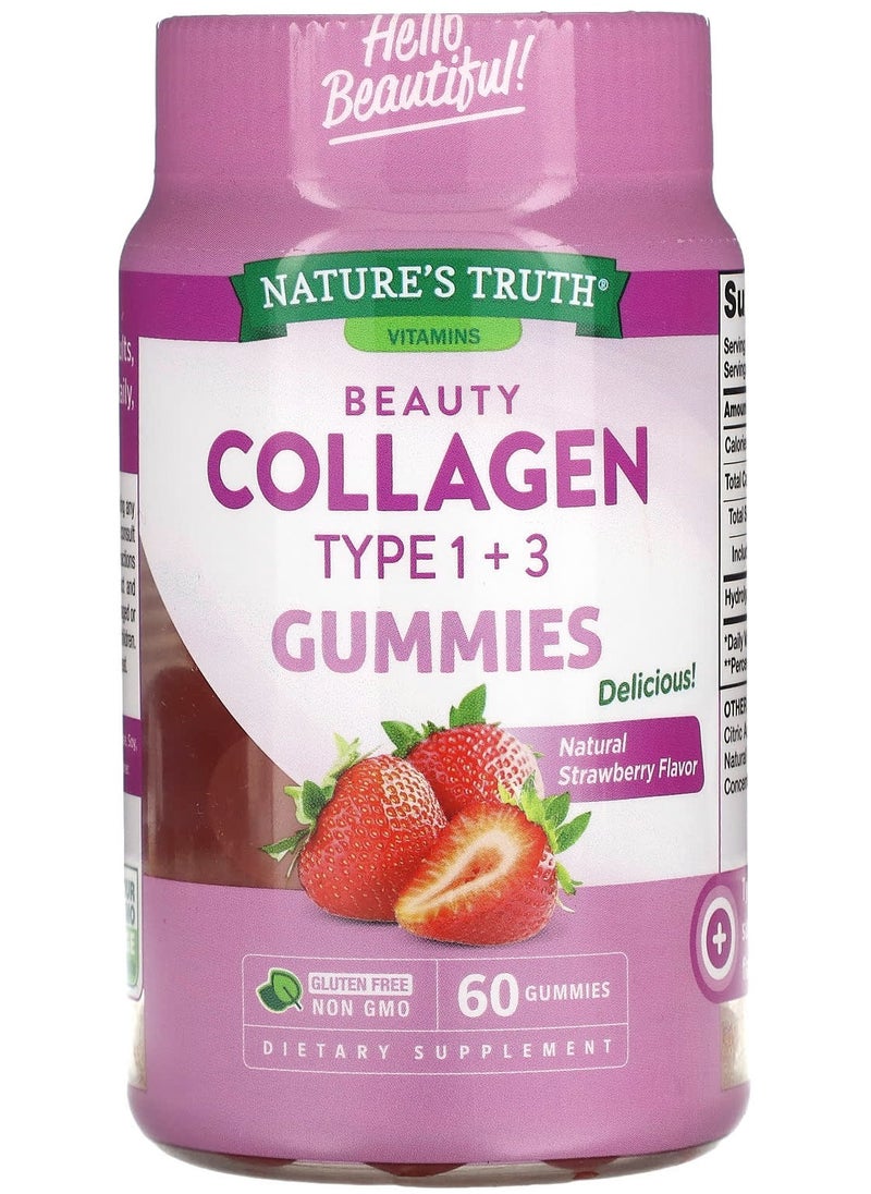 Nature's Truth Beauty Collagen Gummies, Types 1 + 3, Natural Strawberry, 60 Gummies 
