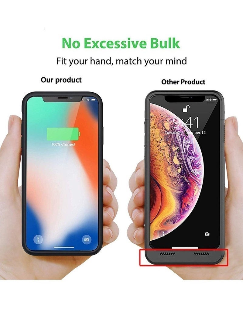 راكسوم جراب بطارية بسعة 3200 مللي أمبير لهاتف iPhone X/XS - جراب شحن واقٍ محمول، بطارية قابلة لإعادة الشحن، تصميم نحيف، مقاوم للصدمات، مؤشر طاقة LED، متوافق مع iPhone X/XS (5.8 بوصة) - أسود - Image 2