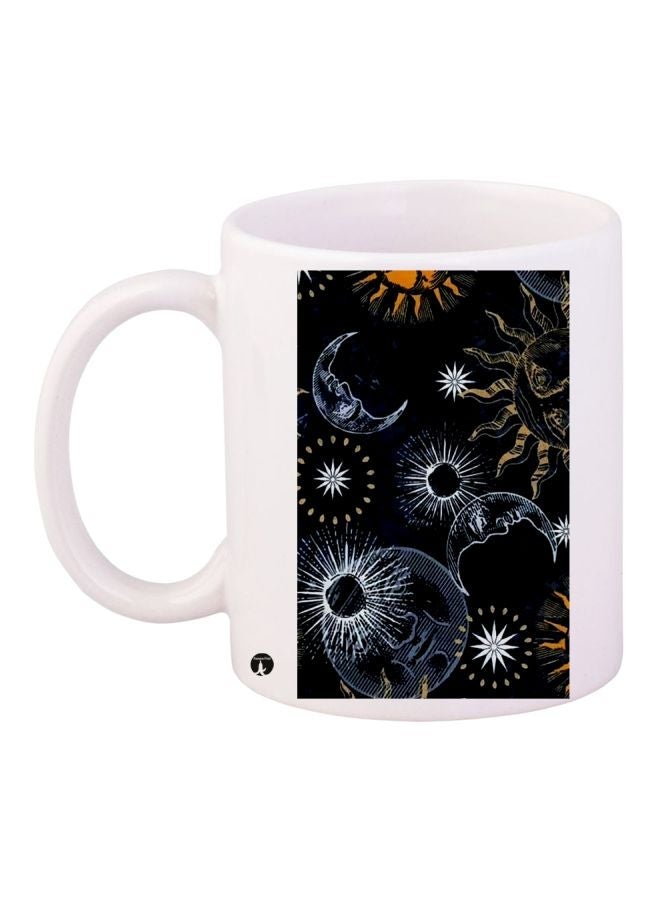 RYN Sun And Moon Printed Coffee Mug White/Black/Orange 11ounce