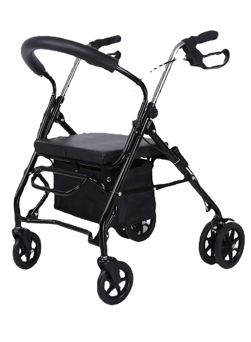 Steel Rollator Walker with Seat – Black Height Adjustable Walkers for Seniors with 6 inch Wheels, Hand Grips, and Padded Seat - Image 1