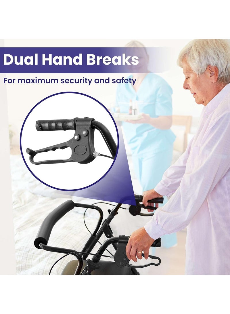 Steel Rollator Walker with Seat – Black Height Adjustable Walkers for Seniors with 6 inch Wheels, Hand Grips, and Padded Seat - Image 2