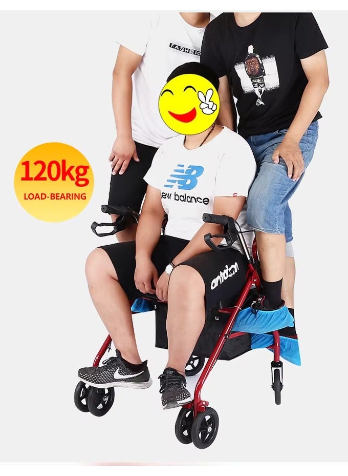 Steel Rollator Walker with Seat – Black Height Adjustable Walkers for Seniors with 6 inch Wheels, Hand Grips, and Padded Seat - Image 4