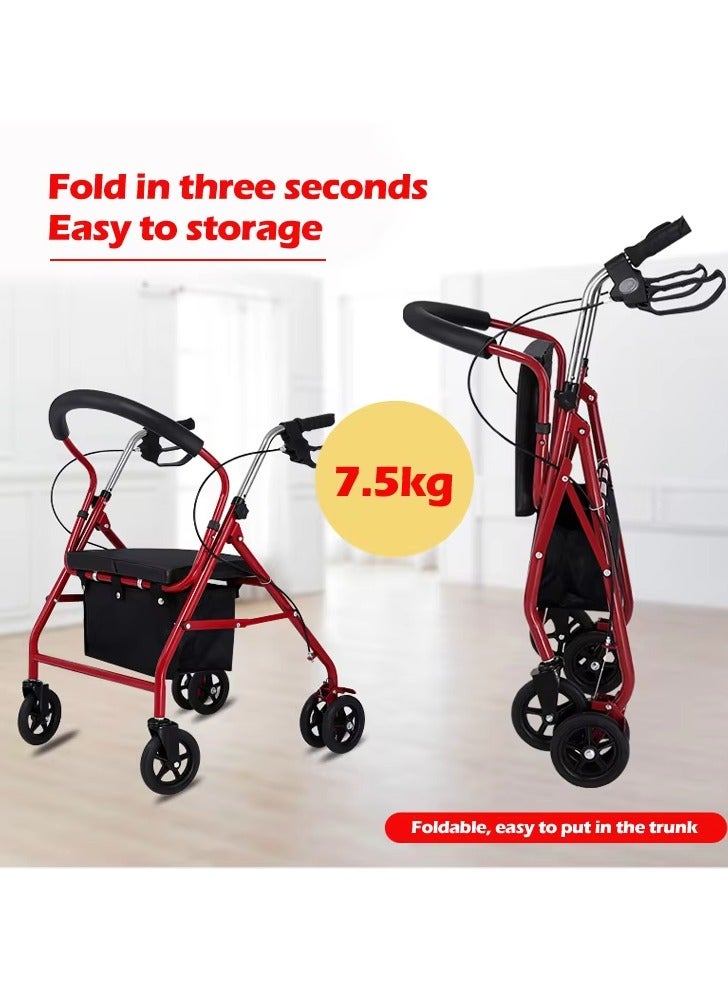 Steel Rollator Walker with Seat – Black Height Adjustable Walkers for Seniors with 6 inch Wheels, Hand Grips, and Padded Seat - Image 5