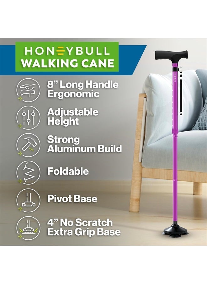 HONEYBULL Walking Cane for Men & Women - Foldable, Adjustable, Collapsible, Free Standing Cane, Pivot Tip, Heavy Duty, with Travel Bag | Walking Sticks, Folding Canes for Seniors & Adults [Purple]  - Image 3