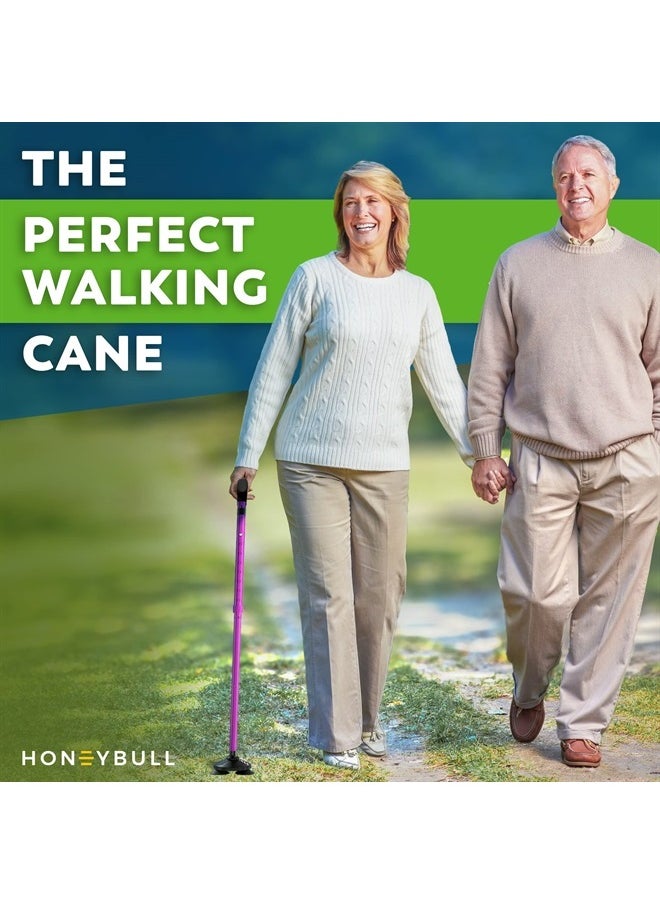 HONEYBULL Walking Cane for Men & Women - Foldable, Adjustable, Collapsible, Free Standing Cane, Pivot Tip, Heavy Duty, with Travel Bag | Walking Sticks, Folding Canes for Seniors & Adults [Purple]  - Image 2