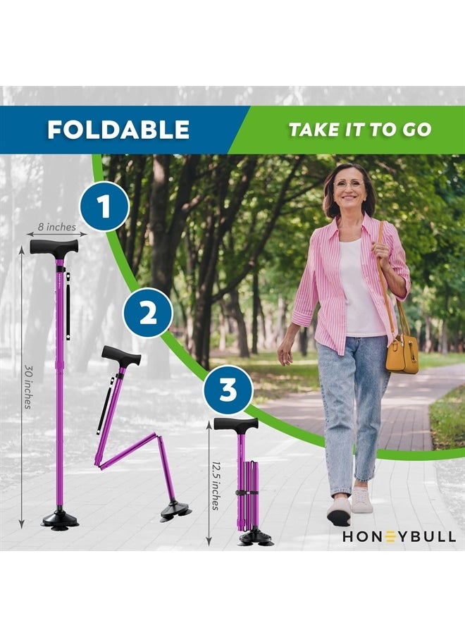 HONEYBULL Walking Cane for Men & Women - Foldable, Adjustable, Collapsible, Free Standing Cane, Pivot Tip, Heavy Duty, with Travel Bag | Walking Sticks, Folding Canes for Seniors & Adults [Purple]  - Image 4