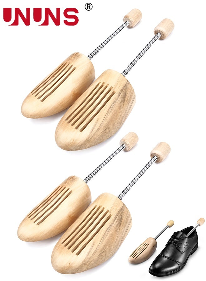 UNUNS Shoe Tree,2 Pairs/4 Pcs Shoe Tree Stretcher,2 Sizes Women Men's Shoe Widener,Deluxe Wooden Shoe Tree Logy Expander,Adjustable Length and Width Shoe Stretcher For Wide Feet,Mall/Family Daily Use,Wood - Image 1
