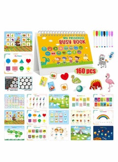 Generic Toys for School Age Toddlers, Reusable Waterproof Busy Books, with 8 Brush Color Pens, Educational Learning Workbooks for Children Developing Fine Motor Skills 15 Topics (160 Pieces) 