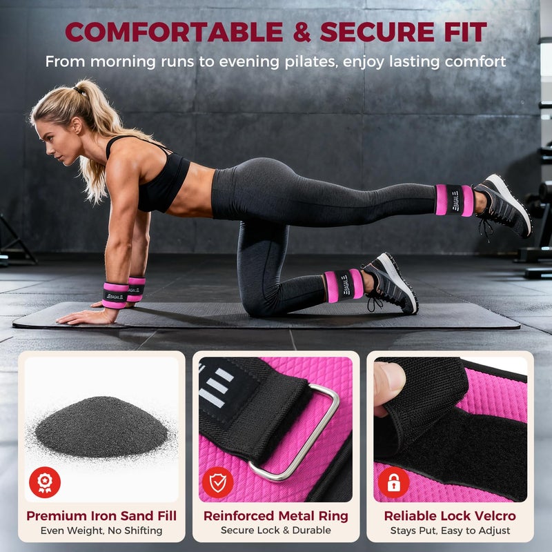 BAGAIL Ankle and Wrist Weights for Women & Men, 1 Pair 1/2/4/6/8/10 LBS Leg Weight with Sleek Design & Secure Fit, Arm Weighted Set for Walking, Running, Home Fitness & Physical Therapy - 4lb, Pink - Image 2