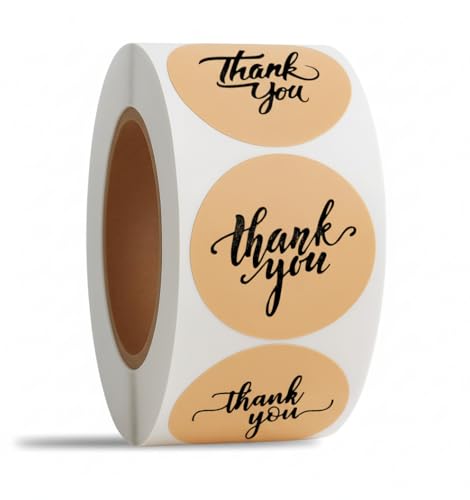 IBAKE 500 Thank You Stickers Roll – 1.5" Round Kraft Paper Labels with Black Script – Self-Adhesive Stickers for Small Business Packaging, Paper Bags, Gift Boxes & Envelopes - Image 1