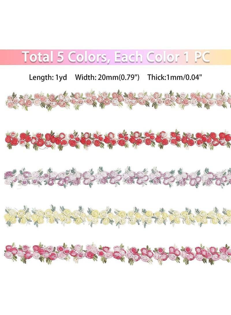 SYOSI خمسة ألوان حواف دانتيل زهور الورد زهور شريطة زينة تطريز حواف بوليستر شريطة للأعراس تطريز حرفية تنجيد ستائر دمى، 20 مم/0.78" عرض، 5 ياردات - Image 4
