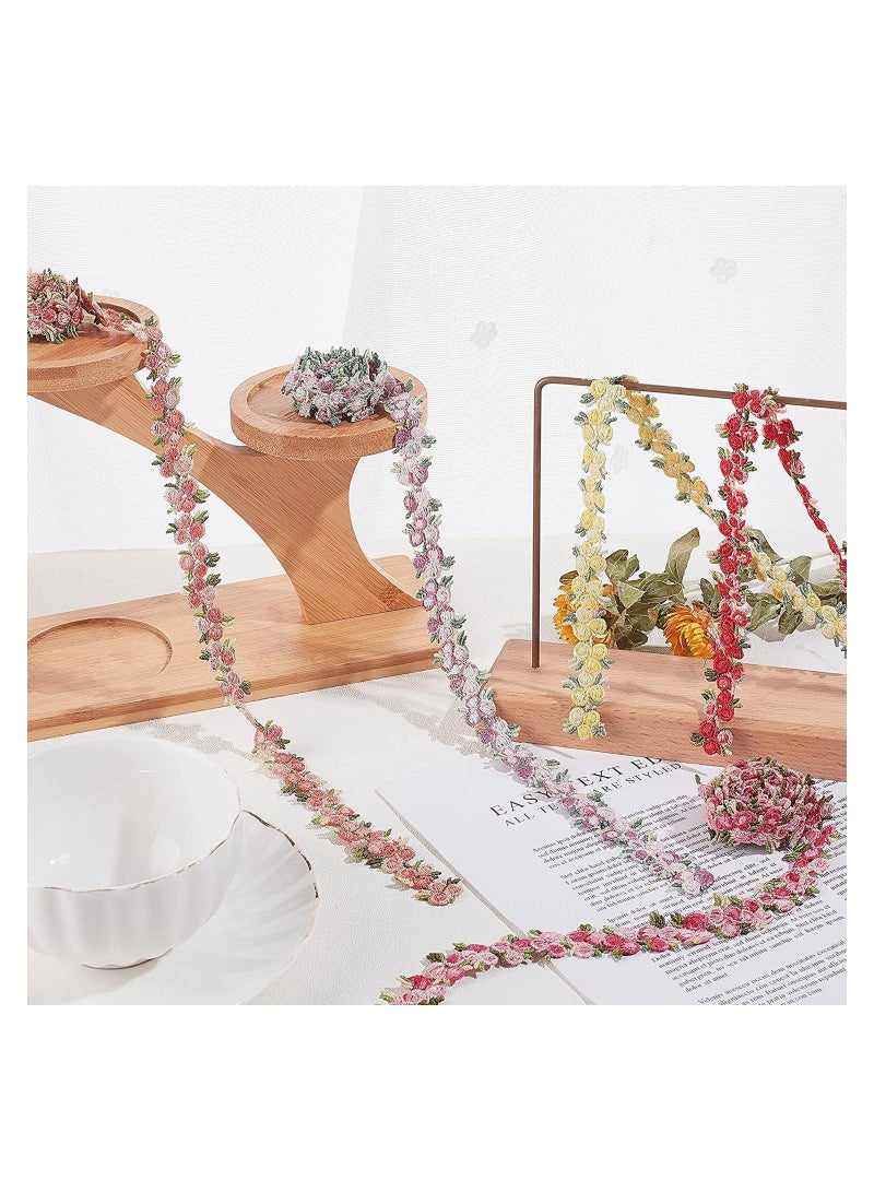 SYOSI خمسة ألوان حواف دانتيل زهور الورد زهور شريطة زينة تطريز حواف بوليستر شريطة للأعراس تطريز حرفية تنجيد ستائر دمى، 20 مم/0.78" عرض، 5 ياردات - Image 2