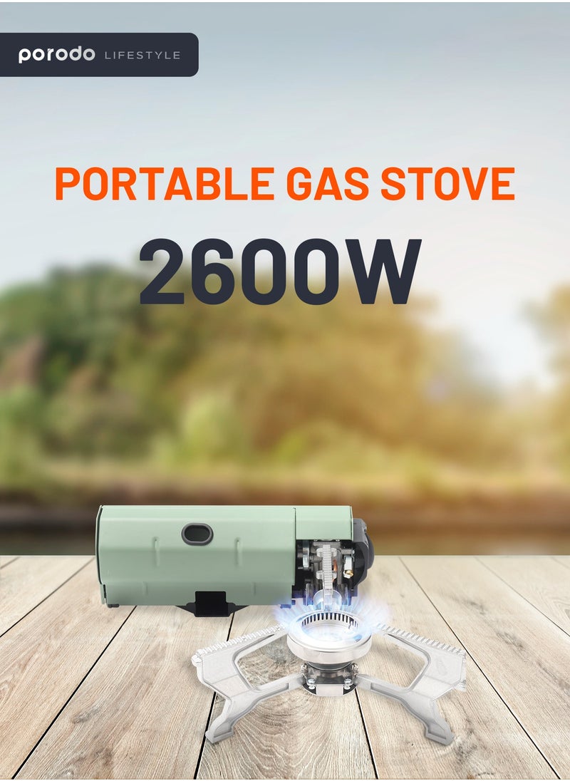 porodo - Camping Mini Portable Gas Stove Single Burner with 2600W Power Combustion and Electronic Ignition / Quick Install / Magnetic Valve / Easy Prep - Green - Image 1