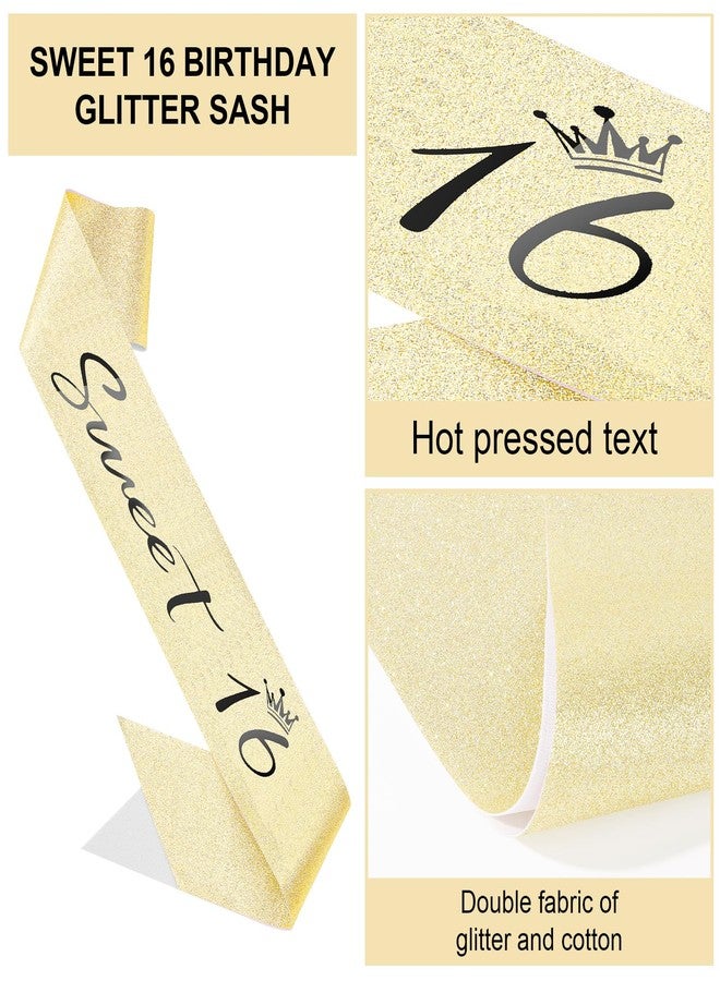 Semato Sweet 16 Party Decorations Set - Gold 16th Birthday Crown and Sash Glitter Kit for Girls Birthday Party Supplies and Favors - Image 3