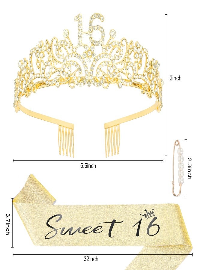 Semato Sweet 16 Party Decorations Set - Gold 16th Birthday Crown and Sash Glitter Kit for Girls Birthday Party Supplies and Favors - Image 2