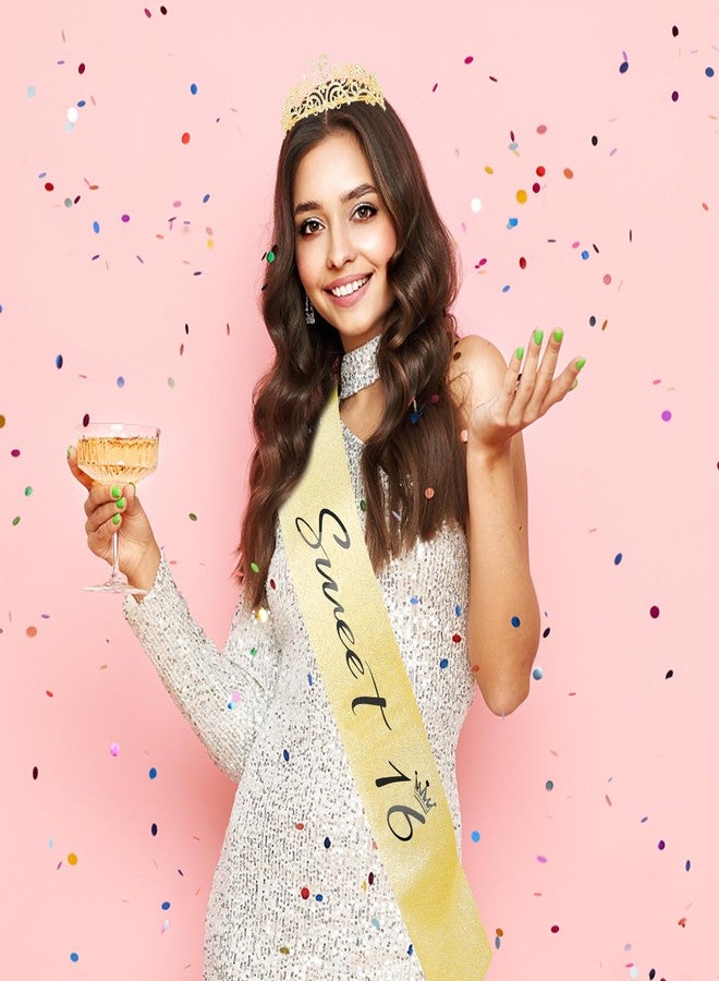 Semato Sweet 16 Party Decorations Set - Gold 16th Birthday Crown and Sash Glitter Kit for Girls Birthday Party Supplies and Favors - Image 4
