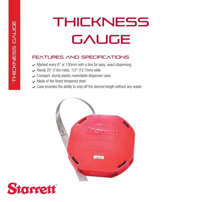 Starrett Starrett Tempered Steel Thickness Gauge or Feeler Stock in Rolls with Straight Leaves Type  Ideal for Carpenters and Home Improvement  25 x 050 Size of Leaves 00015 Thickness  6661 12  - Image 2