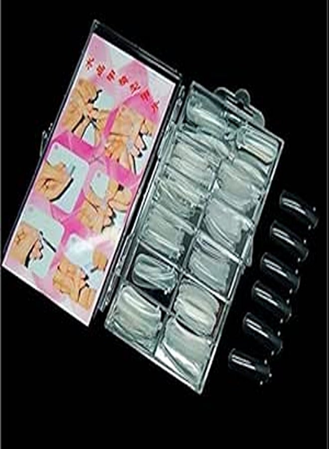 FlyItem 100 Pcs Crystal False Nail Art Tips with Case Acrylic UV Gel Polish Fake nails For Salon DIY Manicure Tools Makeup Cosmetic Kit (Clear)