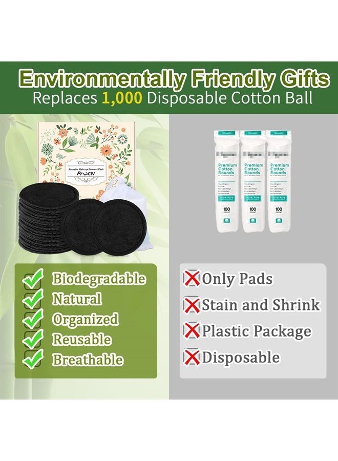 ProCIV Reusable Makeup Remover Pads, 25 Packs Washable Organic Reusable Cotton Rounds for All Skin Types & Toner with Laundry Bag, Eco Friendly Zero Waste Reusable Cotton Pads Travel Gadgets (Black) - Image 1