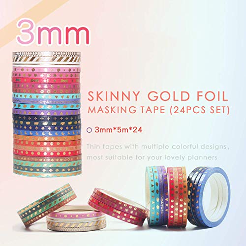 ELEPHANTBOAT® Washi Tape, Scrapbook Tape Craft Supplies 3mm Wide for DIY, Decorative Craft, Gift Wrapping, Scrapbooking 24rolls (3mm*5M) - Image 3