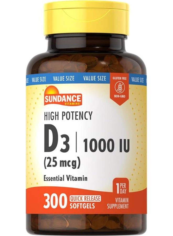 Sundance Vitamin D3 1000 IU | 300 Softgels | High Potency | Essential Vitamin Formula | Non-GMO and Gluten Free Supplement - Image 1
