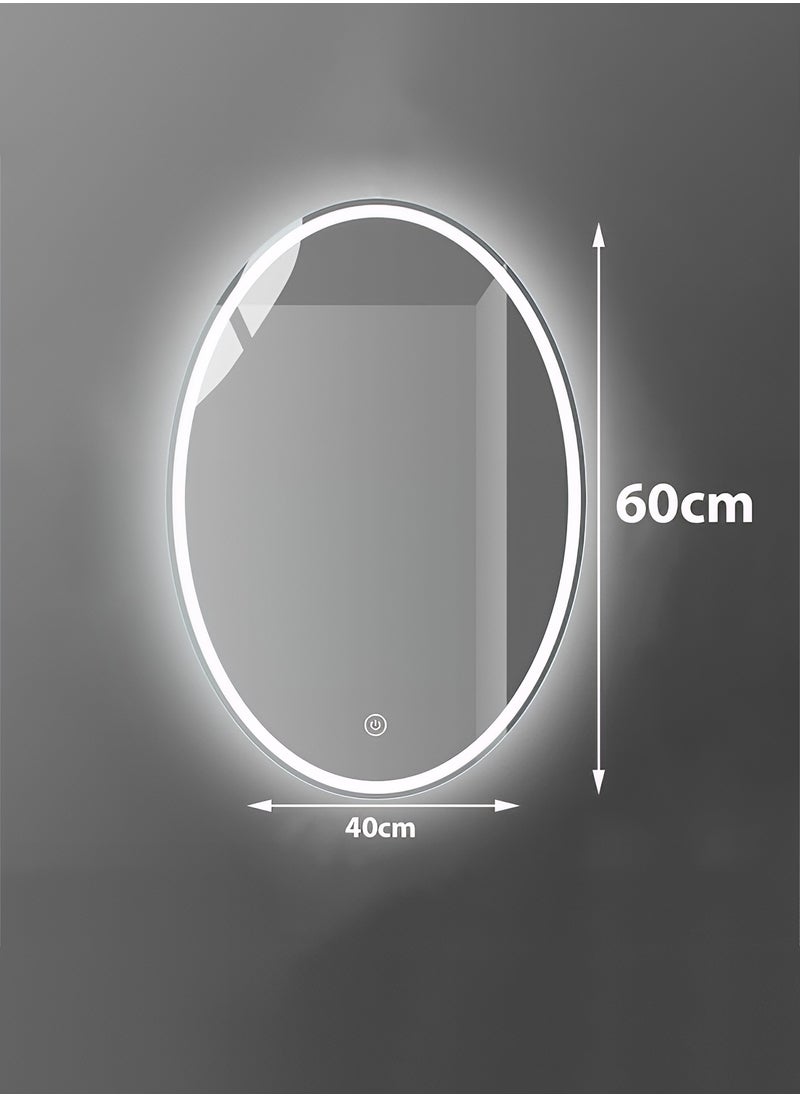 Taimi - Oval Bathroom Mirror with LED Backlight and Front Touch Control, Wall Mounted Makeup Mirror with 3 Adjustable Light Colors - 60x40cm - Image 1